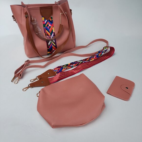 Women’s Purse Set – Pink Tote Bag, Pouch & Wallet – Everyday Casual Shoulder Bag - Picture 9 of 9